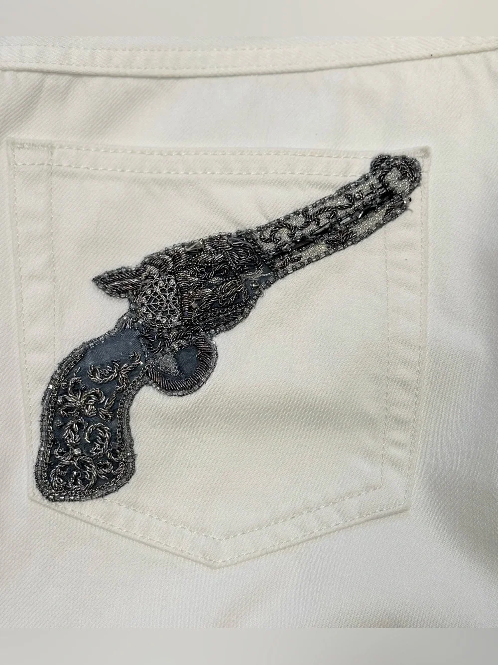 Dolce & Gabbana 2005 Gun Embroidered White Skinny Jeans IT 48 Rare
